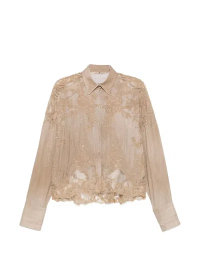 Ermanno Scervino Embroidered Shirt In Brown