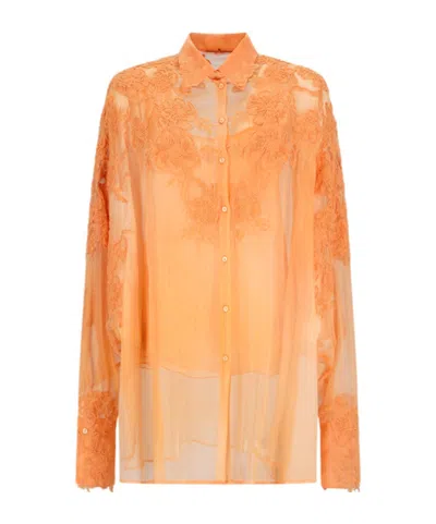 Ermanno Scervino Embroidered Sheer Shirt In Orange
