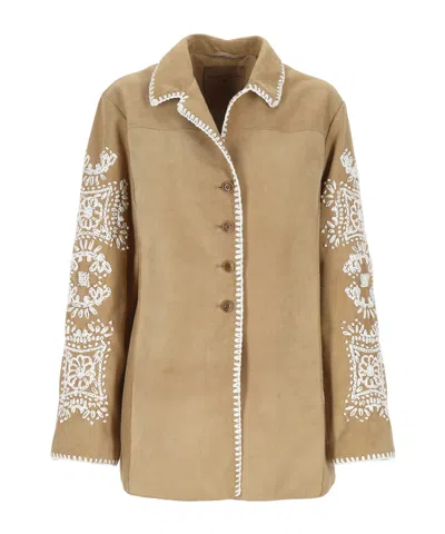 Ermanno Scervino Embroidered Single Breasted Jacket In Brown