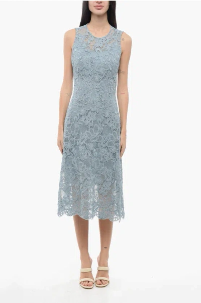 Ermanno Scervino Embroidered Slip Dress In Dusty Blue