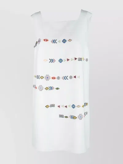 Ermanno Scervino Embroidered Square Neckline Knee-length Dress In White