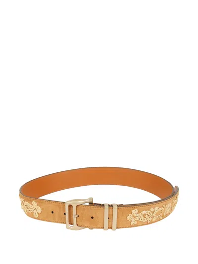 Ermanno Scervino Embroidered Suede Belt In Brown