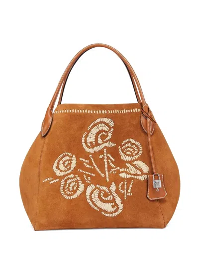 Ermanno Scervino Embroidered Suede Tote Bag In Brown