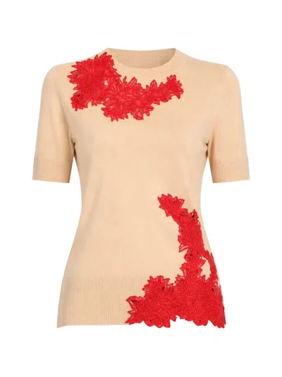 Ermanno Scervino Beige Embroidered Crew Neck Top In Neutral
