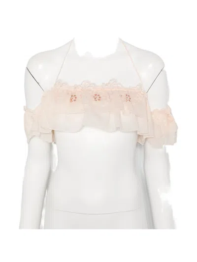 Ermanno Scervino Embroidered Halter Neck Off Shoulder Top In White
