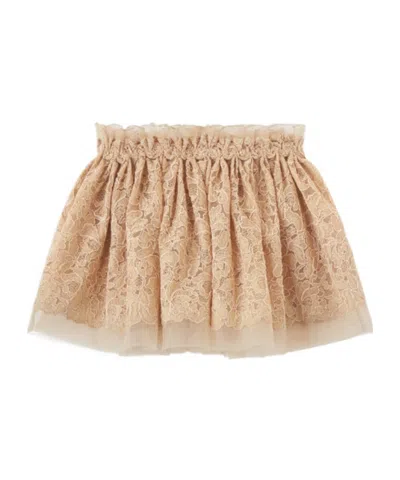 Ermanno Scervino Embroidered Tulle Mini Skirt With Hand-made Rose Crown In Neutral