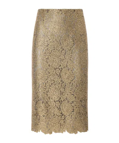 Ermanno Scervino Embroidered Tulle Pencil Skirt With Lurex Lace Effect In Gold