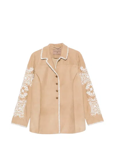 Ermanno Scervino Embroidered Whipstitch-trim Jacket In Neutral