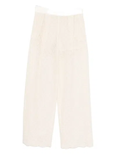 Ermanno Scervino Embroidered Wide-leg Trousers In Neutral