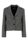 Ermanno Scervino Houndstooth Pattern Wool Blend Blazer In White