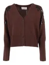Ermanno Scervino Embroidered Wool Cardigan With Button-down Front In Burgundy