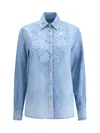 Ermanno Scervino Denim Shirt With Floral Lace Embroidery
