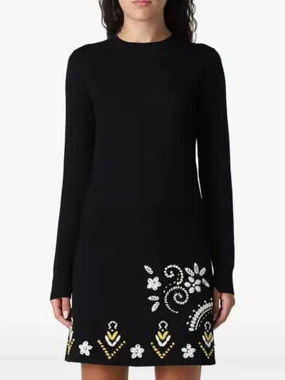 Ermanno Scervino Embroidery-embellisment Wool Mini Day Dress In Black