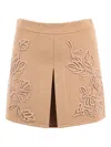 Ermanno Scervino Textured Wool Blend Mini Skirt With Applique Detail In Neutral