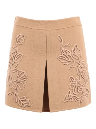Ermanno Scervino Textured Wool Blend Mini Skirt With Applique Detail In Neutral