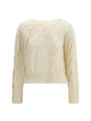 Ermanno Scervino Lace-insert Cable-knit Sweater In Neutral