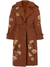 Ermanno Scervino Embroidery Trench Coat In Brown