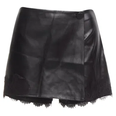 Ermanno Scervino Ermann Scervino Vegan Leather Wrap Skort Lace Trim Shorts In Black