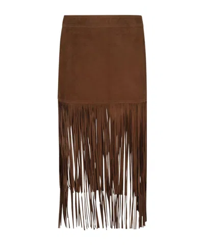 Ermanno Scervino Ermanno Firenze Fringed Midi Skirt In Brown