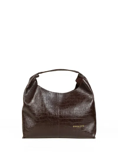 Ermanno Scervino Veronica Shoulder Bag In Dark Brown Crocodile Leather