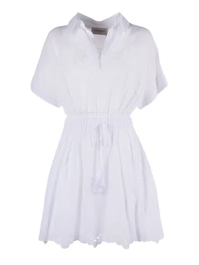 Ermanno Scervino Eyelet Embroidery Cinched Mini Dress In White