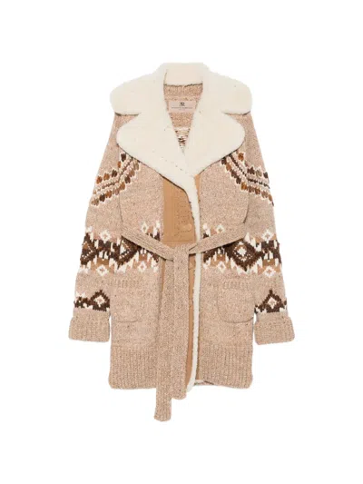 Ermanno Scervino Fair Isle-knit Belted Coat In Neutral