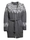 Ermanno Scervino Jacquard Belted Cardigan In Gray