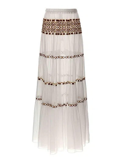 Ermanno Scervino Long Embroidery Skirt In White
