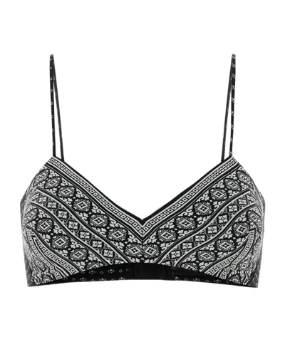 Ermanno Scervino Silk Crop Top Geometric Pattern Straps In Black