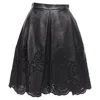 Ermanno Scervino Faux Leather Lattice Embroidery Scalloped Skirt In Black