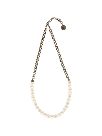Ermanno Scervino Faux Pearl-embellished Chain-link Necklace In Neutral