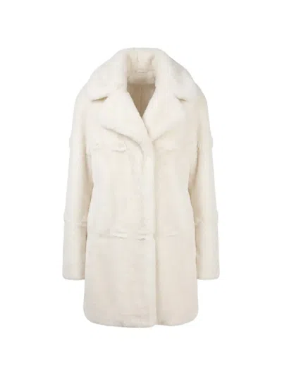 Ermanno Scervino Faux-fur Notched-lapel Coat In Neutral