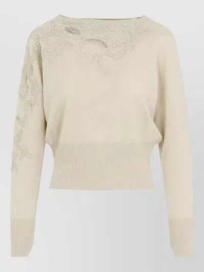 Ermanno Scervino Feminine Lace Knit Sweater Bateau Neckline In Neutral