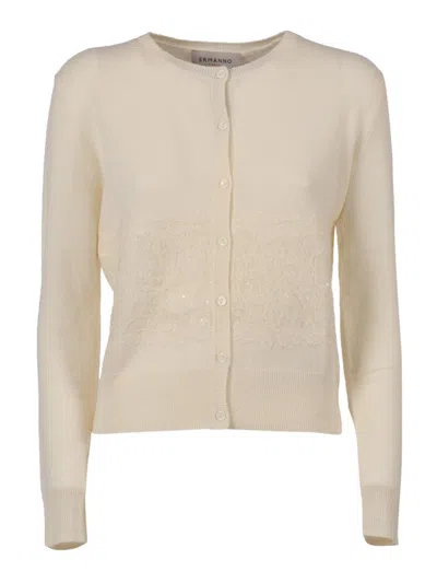 Ermanno Scervino Fine Knit Wool And Cashmere Cardigan In White