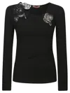 Ermanno Scervino Fitted Black Lace Sweater With Floral Detailing In Black