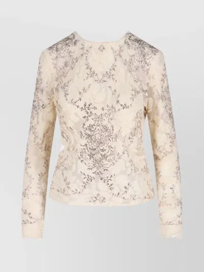 Ermanno Scervino Classic White Sweater With Ribbed Cuffs And Hem In Neutral