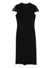 Ermanno Scervino Fitted Midi Dress With Lace Cap Sleeves In Black
