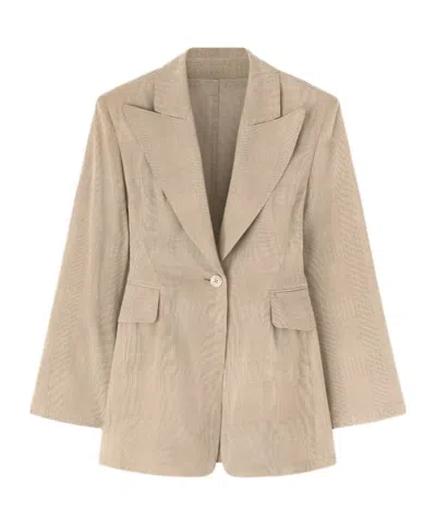 Ermanno Scervino Fitted Single-breasted Jacket In Technical Georgette In Neutral
