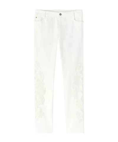 Ermanno Scervino Five-pocket Denim Jeans With Rebrode Lace In White