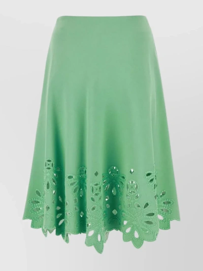 Ermanno Scervino Flared A-line Skirt With Cut-out And Embroidered Accents In Green
