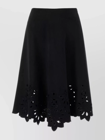 Ermanno Scervino Flared A-line Skirt With Cut-out Embroidered Hem In Black