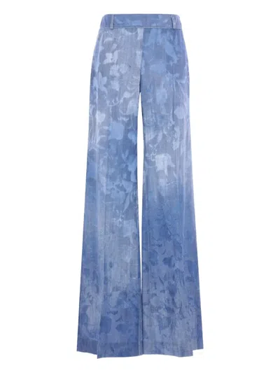 Ermanno Scervino Flora-motif Devorè Palazzo Pants In Blue