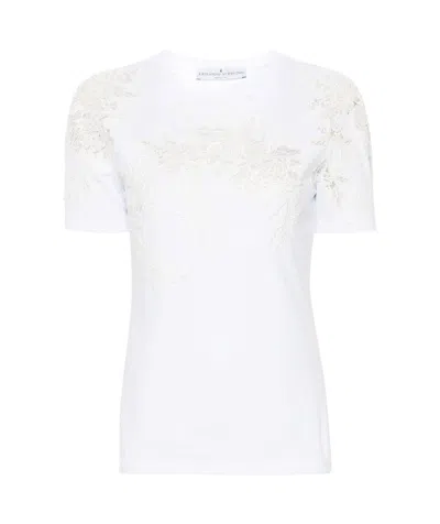 Ermanno Scervino Floral-appliqué Cotton T-shirt In White