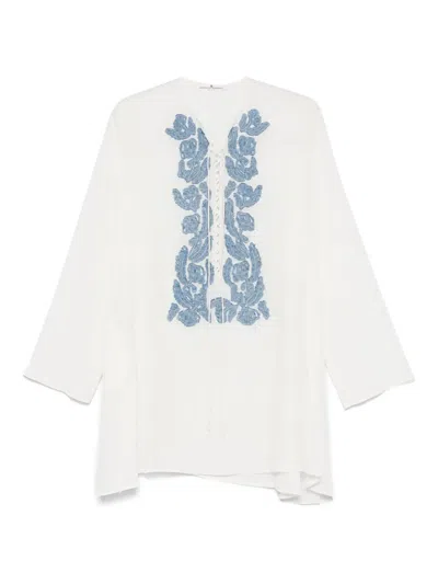 ERMANNO SCERVINO FLORAL-APPLIQUÉ CREPE-DE-CHINE TUNIC