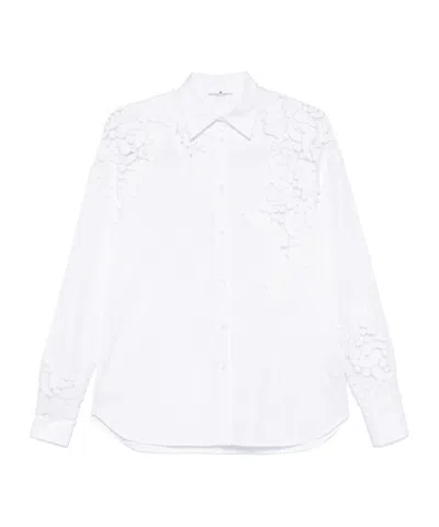 ERMANNO SCERVINO ERMANNO SCERVINO CURVED HEM FLORAL-APPLIQUÉ SHIRT