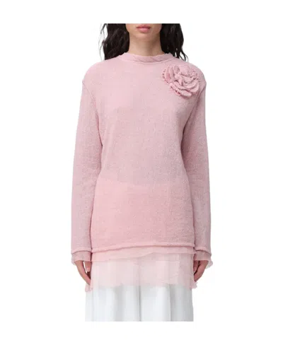 Ermanno Scervino Floral-appliqué Silk Knitted Top In Pink