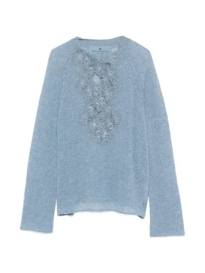 Ermanno Scervino Floral-appliqué Sweater In Blue