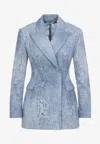 Ermanno Scervino Double Breasted Floral Pattern Denim Jacket In Blue