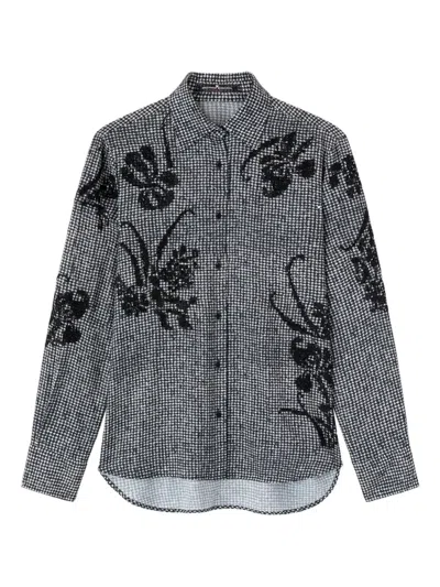Ermanno Scervino Floral-embellished Houndstooth Shirt In Gray
