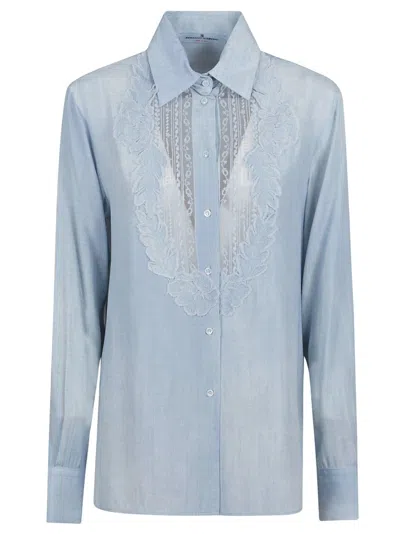 Ermanno Scervino Floral Embroidered Blue Viscose Shirt
